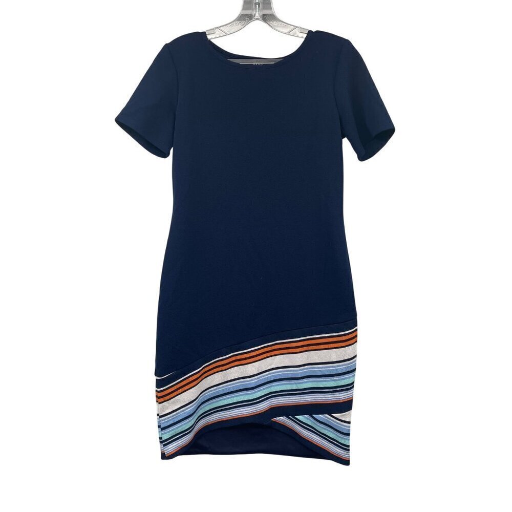 MSK Womens Shift Dress Short Sleeve Striped Hem Blue/Multi Size Small
